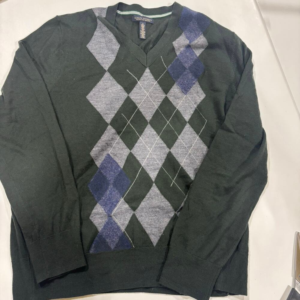 Banana Republic Men’s‎ M Argyle Sweater Extra Fine Merino V-Neck Luxury dadcore